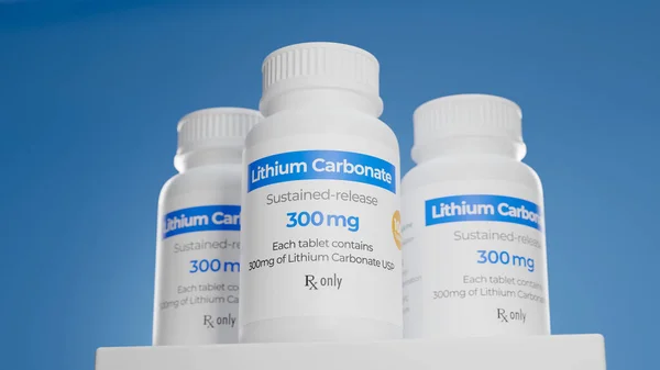 Tabletas Carbonato Litio Sobre Fondo Azul Trastorno Biopolar Tratamiento Drogas — Foto de Stock
