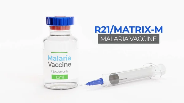 Cartel Vacuna Contra Malaria R21 Matrix Frasco Vacuna Jeringa Sobre — Foto de Stock