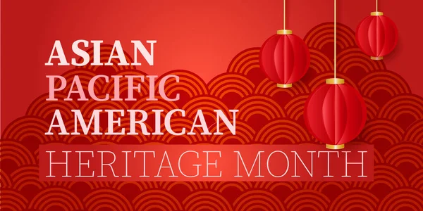 Asya Pasifik Amerikan Mirası Ayı. Mayıs 'ta gözlemlendi. Sosyal medya, kart, poster için vektör pankartı. Asyalı kırmızı ve fenerlerin yer aldığı.