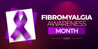 Fibromiyalji Farkındalık Ayı. Zayıflığa ve yorgunluğa neden olan kronik bir hastalıktır. Kutlama vektörü sancağı.