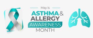 Astım ve Alerji Farkındalığı Ayı. Mayıs 'ta gözlemlendi. Vektör pankartı.