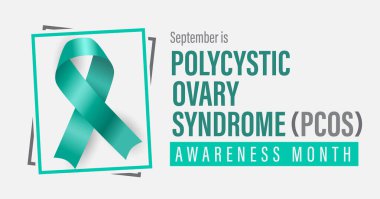Eylül ayı Polycystic Ovary Sendromu PCOS Farkındalık Ayı. Arkaplan, afiş, kart, yazılı poster şablonu. Vektör EPS10 illüstrasyonu