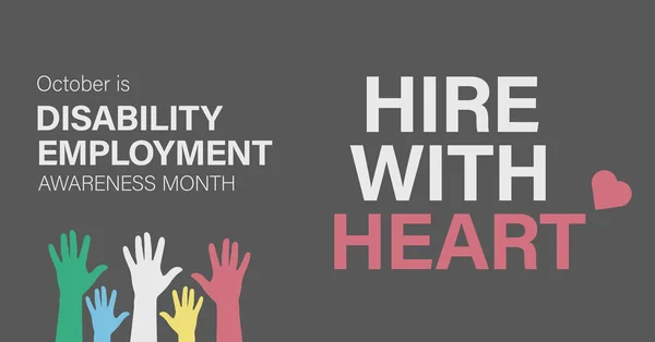 Ekim ayı Ulusal Engelli İstihdam Bilinci Ayı 'dır. Sevgiyle işe al. Vektör pankartı.