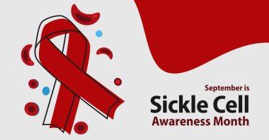 September is Sickle Cell Awareness Month. Line art red ribbon. Congenital anemia disease. clipart