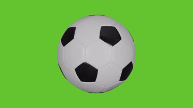 İzole edilmiş Klasik Beyaz ve Siyah Futbol Dönen Animasyon Yeşil Ekran Arkaplanında Kusursuz Döngü. Futbol Oyunları Atletik İçerik ve Turnuva Konseptleri için Mükemmel Spor Hareketi Grafikleri