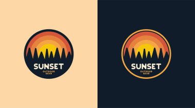 Monoline düz tasarım logo şablonu Renkli baskılar için açık hava macera gömleği giysisi ayarlandı