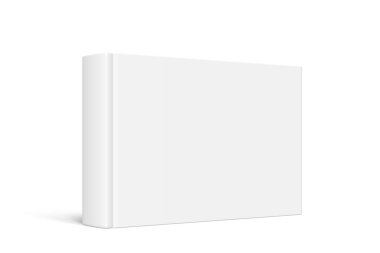 Vektör izole beyaz boş kapak ile ayakta kitabın sahte. Yatay ciltli kitap, katalog veya dergi mockup beyaz arka plan üzerinde kapalı. 3D çizim. Perspektif azalan.