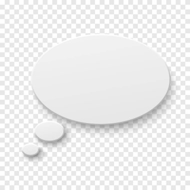 Saydam arka plan üzerinde beyaz boş kağıt konuşma balonu vektör. Gerçekçi 3d çizim. Oval şekil. Tasarım şablonu.