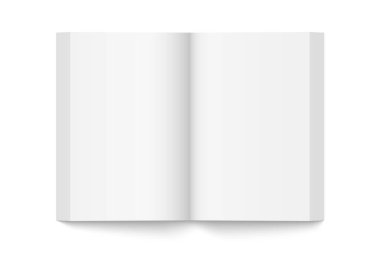 Karton kapaklı dikey kitabın beyaz kapaklı bir maketi. Gerçekçi kitap, broşür veya kitapçık şablonu beyaz arkaplan üzerine açıldı. 3d illüstrasyon.