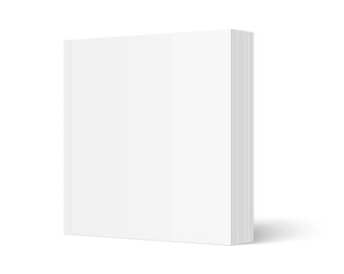 Beyaz, boş, izole edilmiş karton kapaklı kitabın vektör kopyası. Kare kitap, katalog ya da dergi beyaz arkaplan üzerine maket yapıyor. 3 boyutlu illüstrasyon. Perspektif azalıyor.