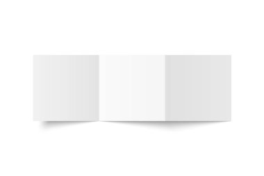 Vektör beyaz boş kare üç panel akordeon katlaması beyaz arkaplanda açıldı. Z katla, üç katla, broşür, broşür, broşür, broşür, el ilanı veya davetiye kartı modeli. Arka tarafı izole et.