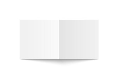 Beyaz beyaz kare çift katlı vektör beyaz arkaplanda açıldı. Bifold, broşür, broşür, broşür, broşür, broşür veya davetiye kopyası. Arka tarafı izole edin. 3B illüstrasyon
