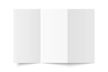 Beyaz vektör boş dikey üç panel akordeon katlaması beyaz arkaplanda açıldı. Z katla, üç katla, broşür, broşür, broşür, broşür, el ilanı veya davetiye kartı modeli. Arka tarafı izole et.