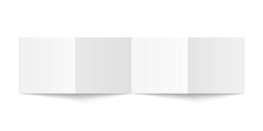 Vektör beyaz boş kare kare dört panel akordeon katlaması beyaz arkaplanda açıldı. Endişe katlaması, broşür, broşür, broşür, broşür, broşür veya davetiye kopyası. Arka tarafı izole et.