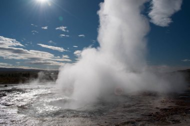 Sarı taşlı milli parktaki altın kaynak gayzer havzasında gayzer ve okşamalar, Wyoming, ABD