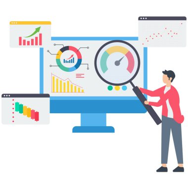 Pazar araştırma veri analizi, iş verileri veya mali rapor, SEO analitik kavramı, kar ve kazanç arama, torpido gözünde büyüteç veya arama verileri tutan adam.