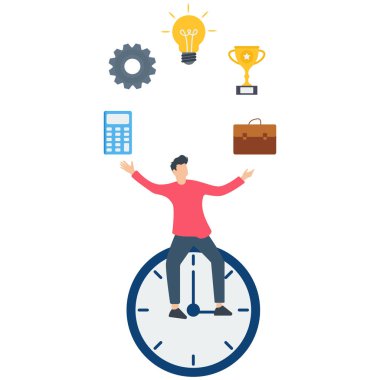 Etkili Yönetim, Üretici İşadamı, Çoklu Görevlendirme veya Zaman Yönetimi Konsepti, Üretim veya Girişimcilik, Çalışma Verimliliği veya Örgütlü Program, Çoklu Görevleri Yöneten Üretici Adam.