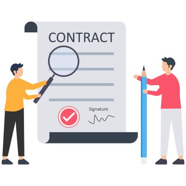 Business partnership contract analysis, Business deal, agreement or collaboration document, contract or success negotiation, agreement document. Partnership contract concept clipart