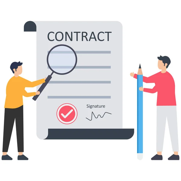 Business Partnership Contract Analysis Business Deal Agreement Collaboration Document Contract — Stock Vector