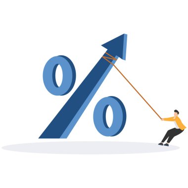 Interest rates increased, growing inflation rates, Reserve Bank, central bank's monetary policy, economic principles or loan concepts, down percentage illustration concept clipart