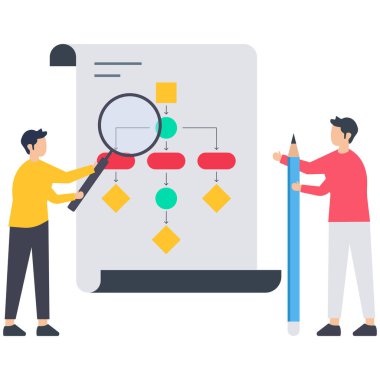 İş süreci çalışma akışı, diyagram veya model tasarımı, iş için sonuç, harita veya plan, çözüm konsepti, kavramı uygulama stratejisi, iş akış süreci illüstrasyonu için akış şeması