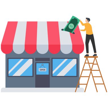 Funding small business, startup projects or banking loans to start new business, investment or saving, open a new shop concept, small business stores. clipart