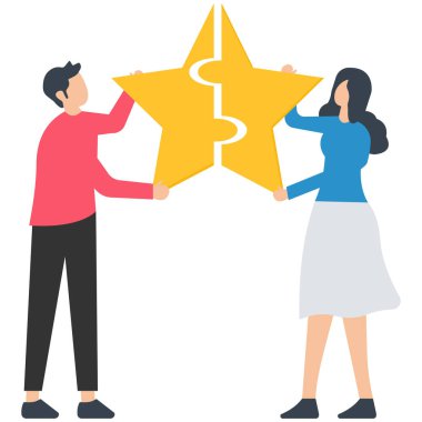 Takım başarısı, takım çalışması, işbirliği, iş hedeflerine ulaşmak için birlikte çalışmak, ödül kazanmak veya başarı, ortaklık veya katılım, yıldız bulmacası konsepti kazanmak