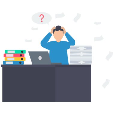 Aşırı iş yükleme, aşırı işi bitirmek için yardım istemek, destek veya yardım istemek, yoğun iş sorununu çözmek için çözüm, aşırı çalışma veya sorun konsepti, depresyondaki iş adamı, yoğun masa başı işi.