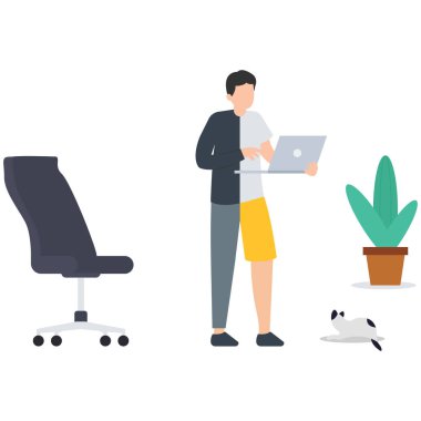 Çalışanların tercihi evden, hibrit kumaşlı iş adamı, evden, iş yerinden, iş fırsatından uzak çalışmaktır.