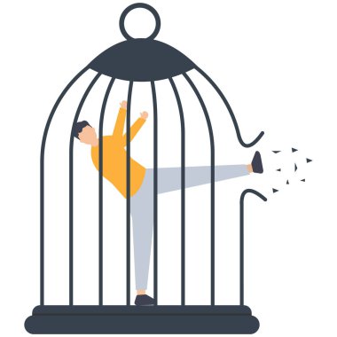 Break free, Quit job, Start business, escape for freedom, resign from workplace, Break Cage, Escape from work  clipart