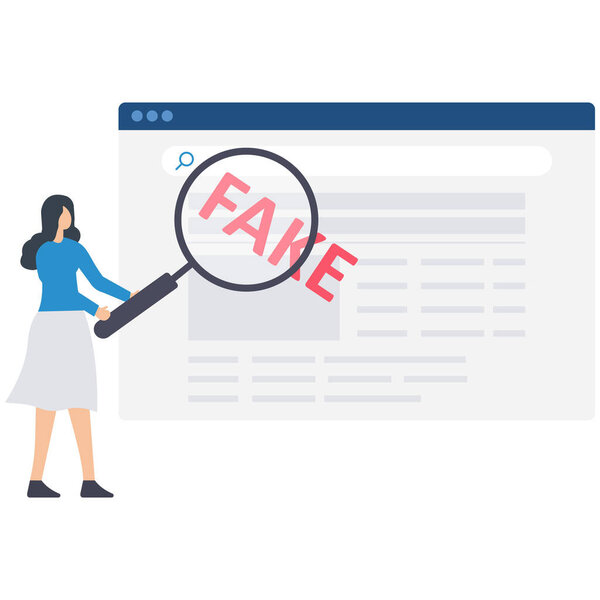 Фальшивая информация, распространяемая на сайтах и в социальных сетях, Скрининг или проверка правды, Женщины с увеличительным стеклом проверяют фейковые новости на сайте