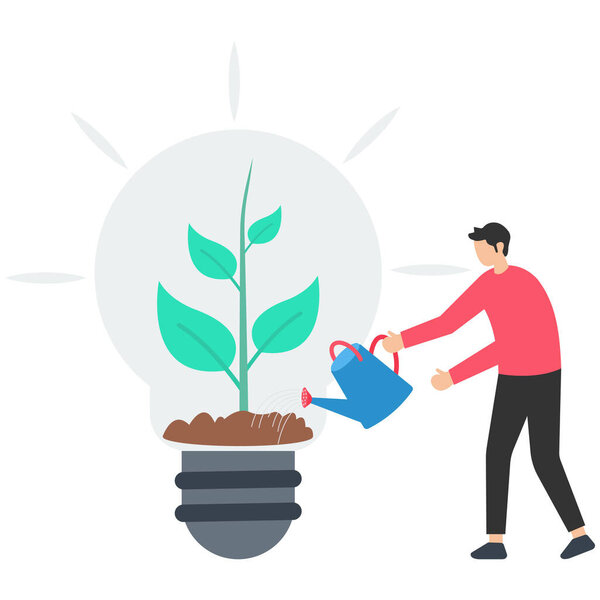 Экологическое социальное и корпоративное управление, Ответственность компании по уходу за окружающей средой, Человек коснуться лампочки с посева зеленых растений