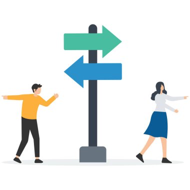 Farklı bireysel yol, farklı iş yönü veya takım çatışması, zıt karar, karşıtlık veya anlaşmazlık, karşıt konumda çalışan oku tutmak