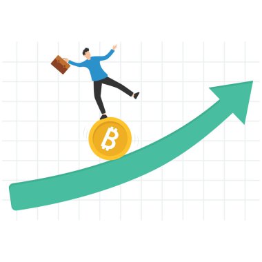Bitcoin ve kripto fiyatları yükseliyor, yükseliyor ve fiyat artışı, Kripto para birimi değeri artışı, kitle evlat edinmesi, bitcoin 'i yükselt, Arrow grafik ve grafik grafiği
