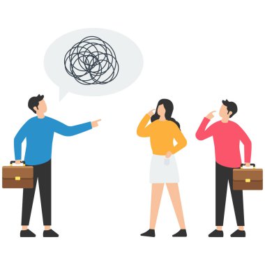 Abuk sabuk açıklama ya da kötü iletişim yeteneği, karışık diyalog sorunu, belirsiz ve gönderilmemiş mesaj, Patron karışık labirent, takım üyelerine konuşma baloncuğu açıkladı