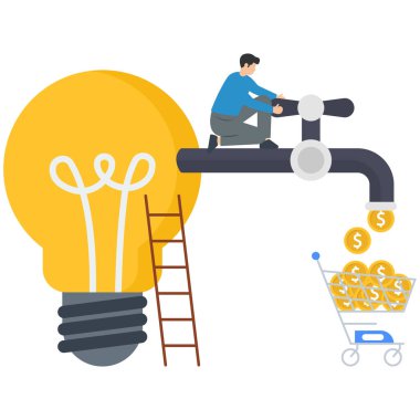 İş yaratıcılığından para kazanmak, kazanmak veya kâr etmek, daha fazla zenginlik veya başarı kazanmak için mali tavsiye, zengin yatırımcı, para kazanmak için yaratıcı fikir