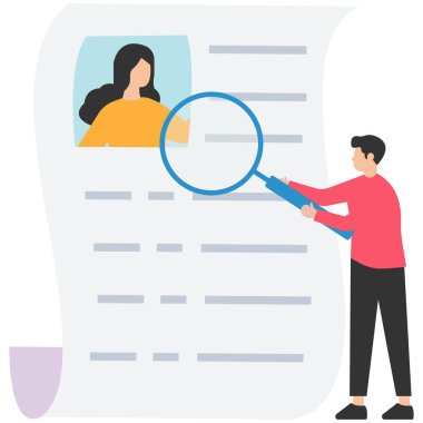 Aday yeniden gözden geçirme İnsan Kaynakları işe alım müdürü, istihdam ya da yetenek ve yeni personel arayışı, yeni yönetici işe alma, büyüteç kullanarak yeniden gözden geçirme