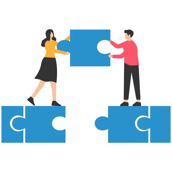 Business teamwork and partnership help to achieve team success, Think together to solve business problems, Business connection, Working team building connect, Jigsaw puzzle bridge