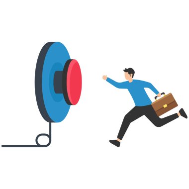 Acil yardım, Kontrol ya da başlatma roketi için düğmeye basın, yeni bir iş kurun, başlangıç şirketini başlatın, kırmızı acil durum düğmesine basmak için koşun