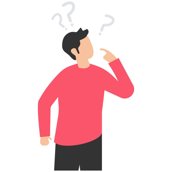 Skeptical, distrust or questioning about business deals, Thinking to make decisions, Doubtful or confusions, Thinking about things with question mark signs