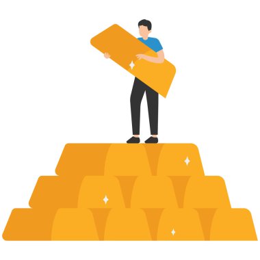 Altın yatırımı, finansal kriz ya da zenginlik yönetimindeki güvenli sığınak, varlık tahsisi, Başarı servet yöneticisi, Tüccar altın külçeleri yığınının üzerinde duruyor