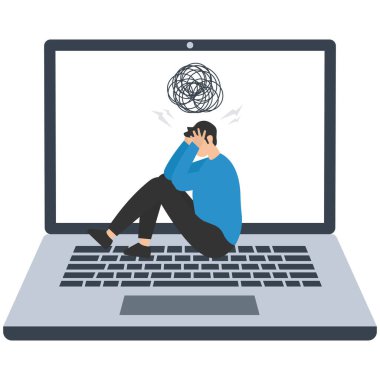 İş stresi, aşırı çalışma yorgunluğu, çok fazla sorun ya da hayal kırıklığı, paranoyak ofis işi, anksiyete ile meşgul çalışan, başının üzerinde çizgi.
