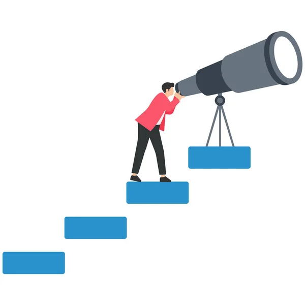 stock vector Business forecast, Visionary to discover opportunity, Searching for future advantage trend, Stock market investment or economic data,  Look through big telescope on growing graph