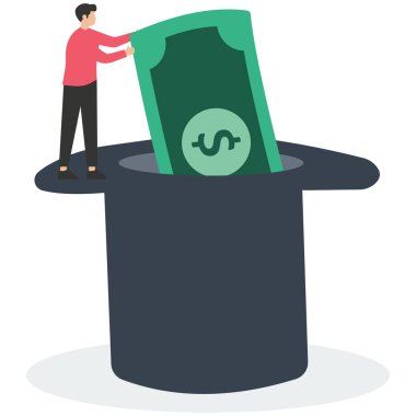 Şapkadan para çıkarıyorum. Finansal sihir kavramı.