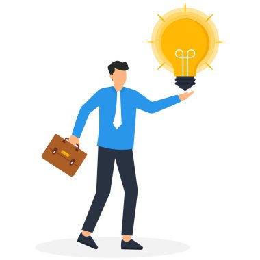 Elinde parlayan bir ampul tutan bir iş adamı. bilgi ve yaratıcılık.