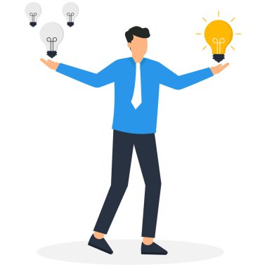 Elinde ampul tutan bir iş adamı. Yenilik ve ilham