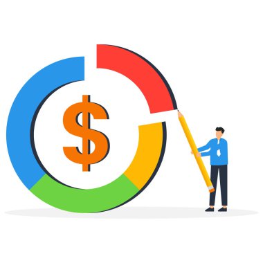 Maliyet yapısı, gider ve gelir dengesi hesaplaması, gelir, borç ve yatırım analizi, para yönetimi, bütçe veya tasarruf kavramı, maliyet yapısı hesap makineli iş adamı.