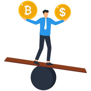 crypto market exchange value. Investor or trader balance portfolio with dollar coin and bitcoin. Investment portfolio with Bitcoin or crypto currency, buy or sell trading.