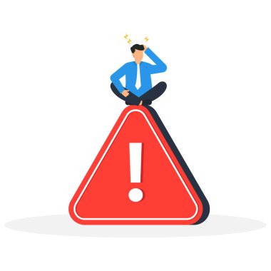 Bir son dakika haberi ya da uyarısı veren işadamı, megafonla ünlem işareti kavramını duyurdu.,