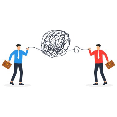 İş adamı. Düşünceleri ve olumsuz düşünceleri çözüyor ve iş kavramının karmaşasını çözüyor.,